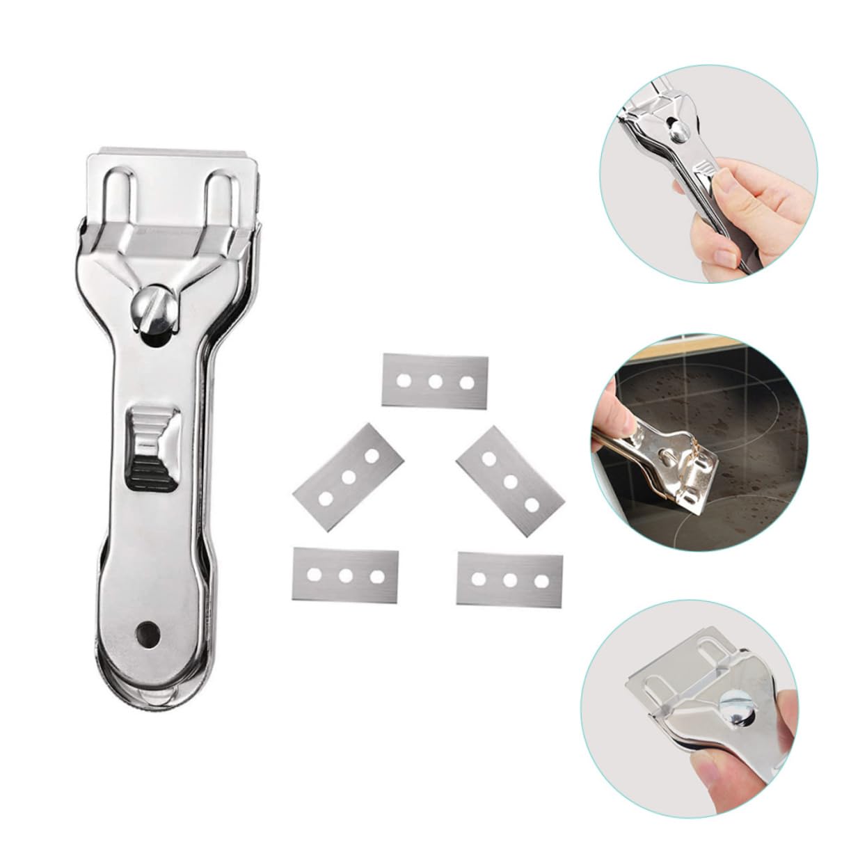 3sets Raschietto per Pulizia per Piano Cottura Vetroceramica e Induzione con Lame Inossidabile AntiGraffio e Facile da Usare
