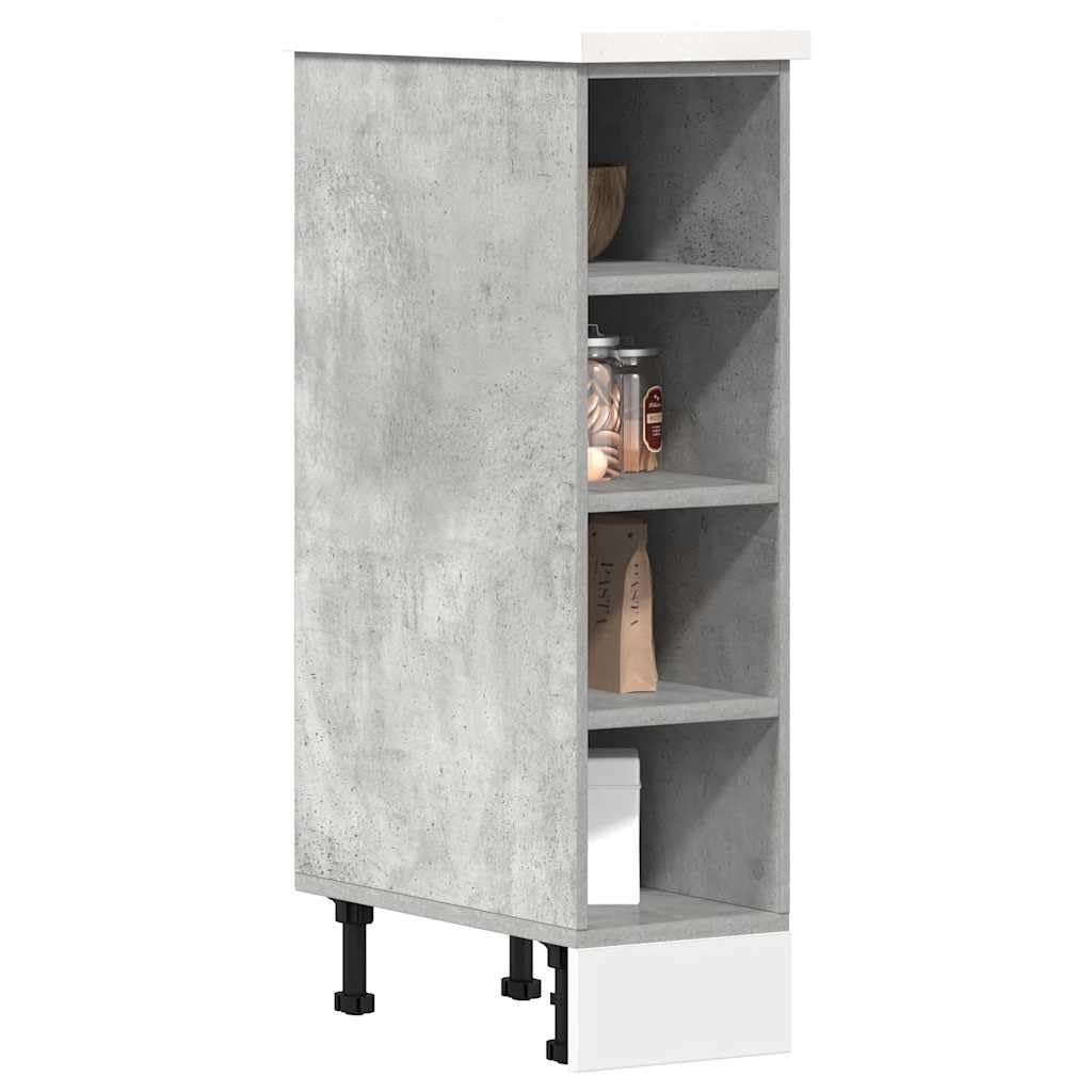 Riga Meuble bas Gris béton 20 x 44,5 x 81,5 cm Meuble de cuisine en bois d'ingénierie pour restaurant, hôtel, 1 armoire inférieure (4 étagères) 20 cm