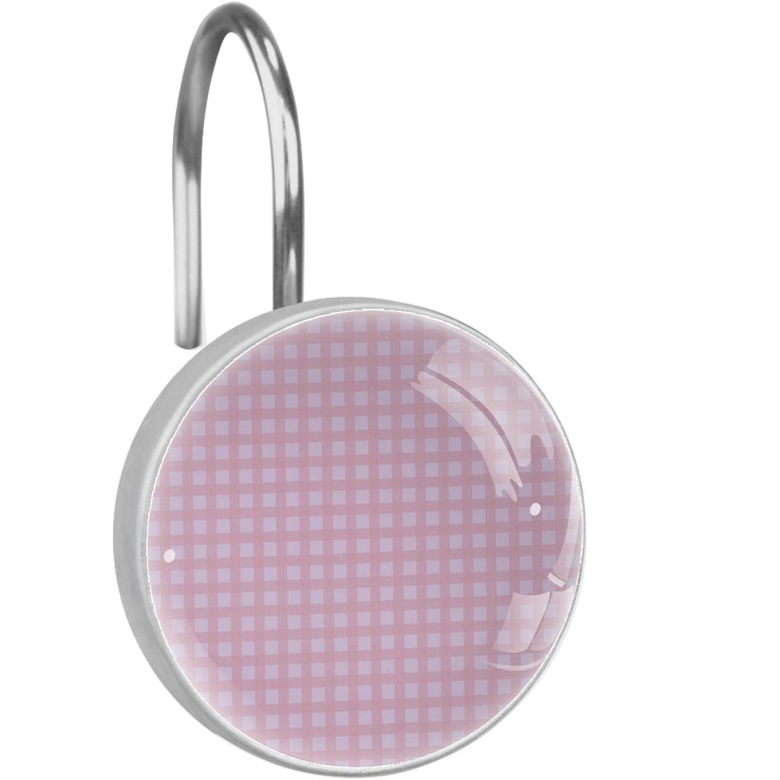 Crochets rideau de douche acier inoxydable lot 12 accessoires salle de bain rose à carreaux