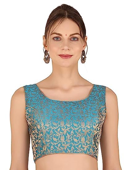 Women's Readymade Blouse Sweetheart Brocade Short Sleeve || Stretchable Stylish Comfortable Blouses || Neck Style U-Neck Family Functions Holi Festivals Gift for Womens & Girls.