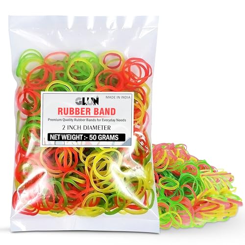 Image of GLUN Multicolour Rubber Bands 50g Pack, 2 Inch Elastic Bands for Packing, Bundling, Kitchen Storage, Home & Office Organising