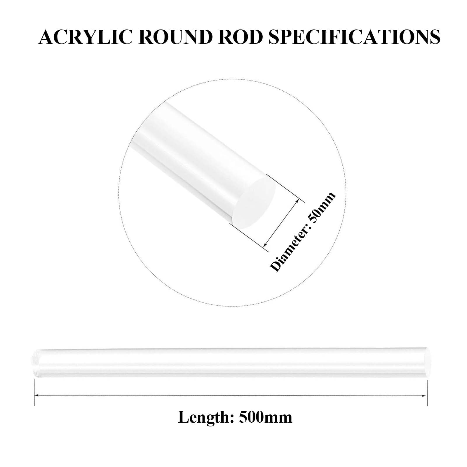 Pręty akrylowe, Okrągły pręt akrylowy o długości 500 mm i średnicy 40-55 mm do modelarstwa i projektów DIY(Diameter 50mm)