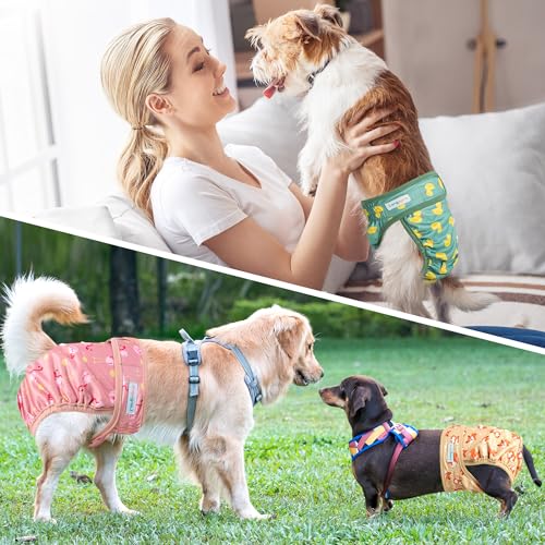 Image of Langsprit Washable Female Dog Diapers - Doggie Reusable Diapers for Doggy Puppy Female in Period - Highly Absorbent Dog Heat Panties (Flamingo Duck) XL