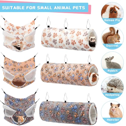 6 Pieces Rat 3 Tier Hammock Set Ferret Hanging Tunnel Guinea Pig Hideout Soft Hamster Bed for Cage Small Animal Toy Accessories for Rat Ferret(Cute Color)