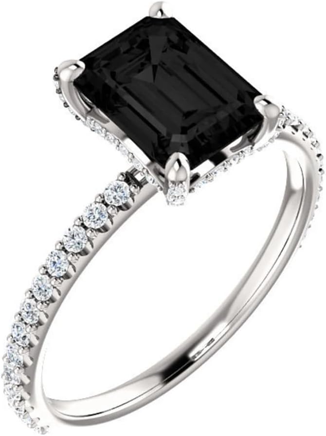 1CT-3CT Emerald Cut Black Diamond Engagement Ring Solitaire Pave Black Onyx Anniversary Ring for Women Promise Gifts for Her 925 Silver/10K/14K/18K Gold