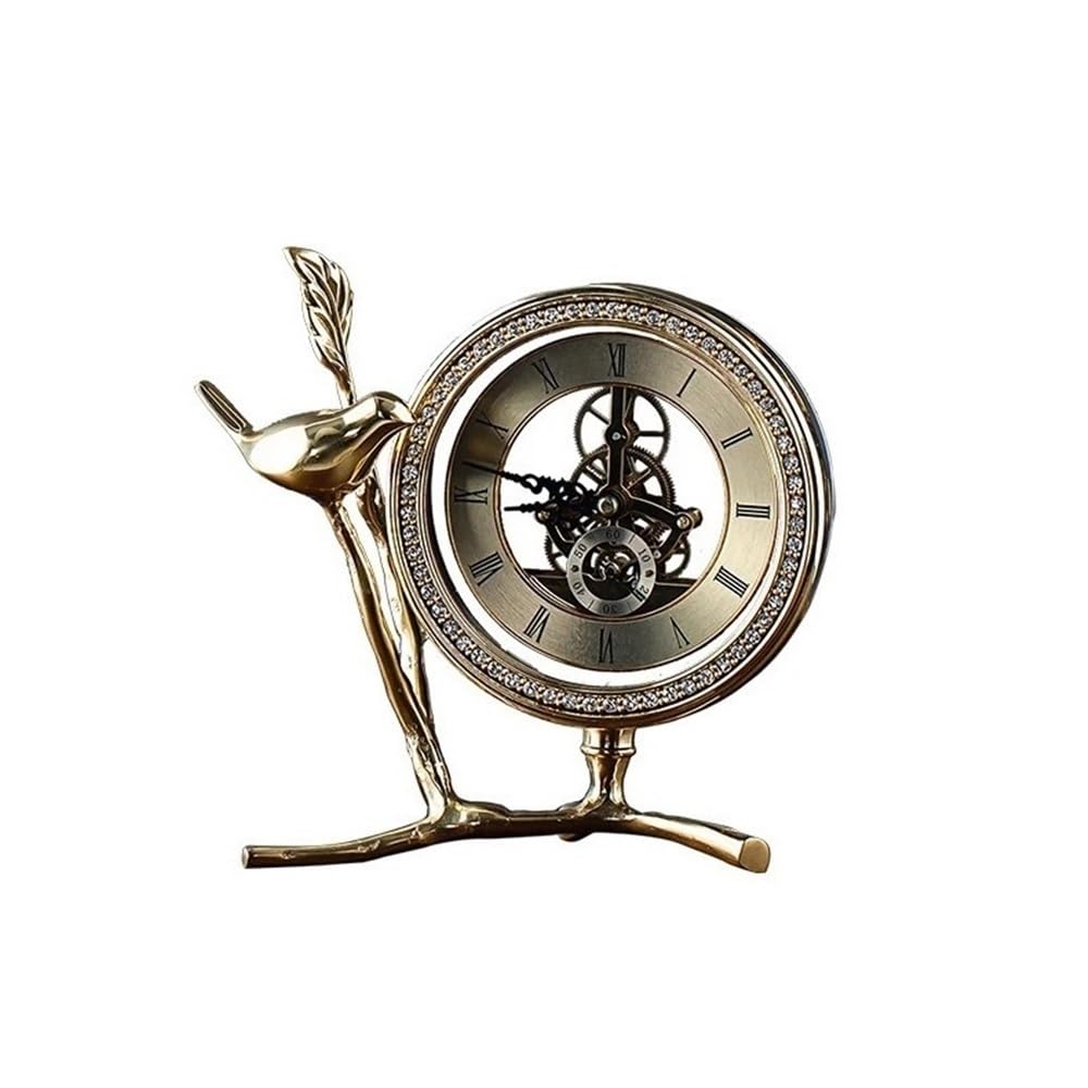 shangguanyun456 Vintage table clock Creativity Gilded Bird Decorative Desk Clock Classical Metal Vertical Electronic Table Clocks Living Room Decor