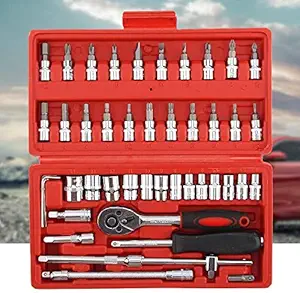 Glaceon Professional 46Pcs Spanner Socket Set 1/4 inch, Socket Wrench Repair Tool Combination Package Mixed Tool Set Hand Tool Kit, Car Repair Tools Combination Repair Hand Tool || RED (Pack of 1)