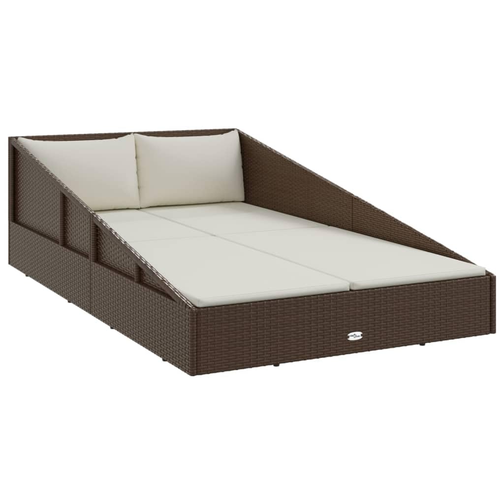 Lit de jardin 110 x 200 cm en rotin PE, chaise longue pour jardin et terrasse, île de salon avec 4 coussins d'assise et 2 coussins, marron