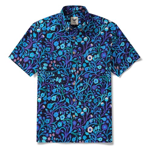 Men's Blue and Purple Hawaiian Shirt Short Sleeve Button-Down Shirt 100% Cotton Aloha Shirt