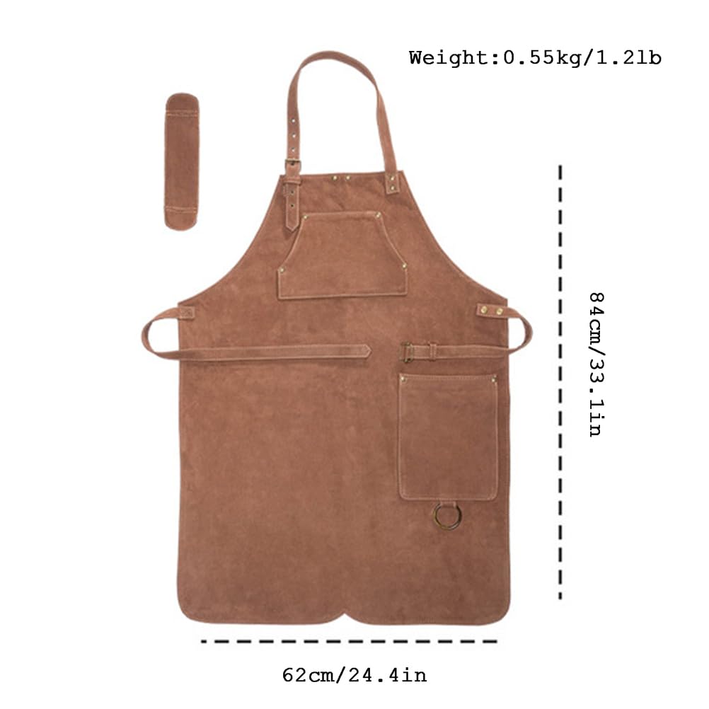 Tablier De Travail Robuste en Cuir Pu, Bretelles RéGlables, Résistant à L'Eau, Qualité Supérieure, IdéAl Pour Le Barbecue, La Boucherie Et La Cuisine,Marron,One Size