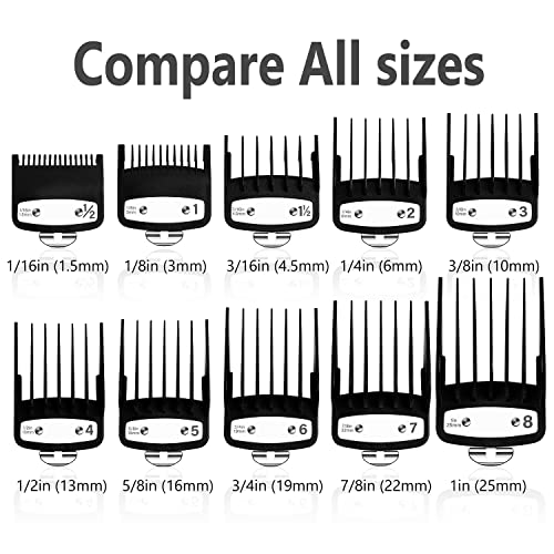 Professional Hair Clipper Guards Guides 10 Pcs Coded Cutting Guides #3170-400- 1/8” To 1 Fits For All Wahl Clippers(Black-10 Pcs) #TOP2