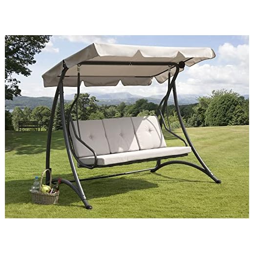 GSD 3 Seater Swing Chair Garden Outdoor Patio Hammock Seat Bench Luxury + 2 Free Pillows Grey (Cool Grey Swing - No Bed Function)