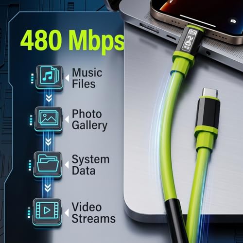 Image of Verilux 240W Type C Cable Fast Charging 1.5M, Anti-Tangle Silicone PD 3.1 & 480Mbps Data Cable C Type Cast Charging with E-Marker Chip for iPhone 17 /17 Pro /17 Pro Max /16 /15, Galaxy S26 /S25 /S24