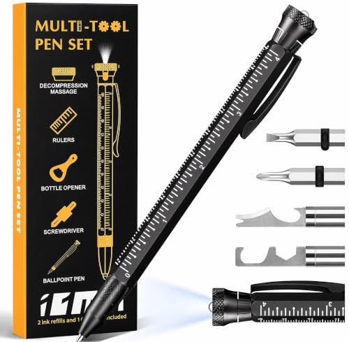 Birthday Gifts for Men 11 in 1 Multitool Pen EDC Tactical Pen Tool with LED Light Screwdrivers Hex wrench Ruler Bottle Opener fidget spinner Phone Stand-Personalized Gifts for Men Cool Gadgets