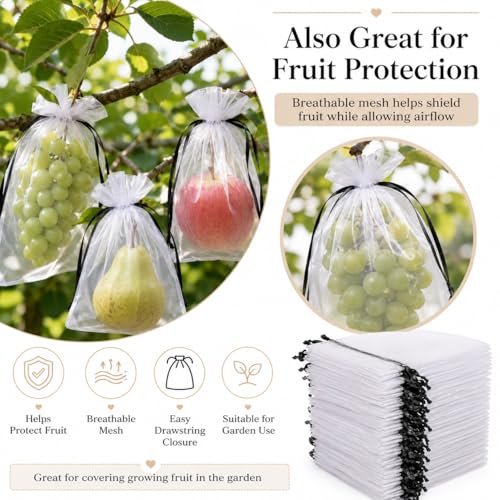 Image of Hopttreely White Organza Bags with Black Drawstring, 5x7 Inch 50 Pack Sheer Mesh Gift & Favor Bags for Party Wedding, Christmas, Sachet, Small Business, Fruit Protection Netting