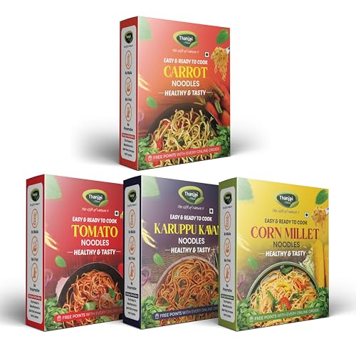 Image of Thanjai Natural Millet Noodles 180 Grams X 4 Varieties (720 Grams) of Homemade Natural Carrot | Karuppu Kavuni | Tomato and Corn Millets Noodles (No Preservatives, No Chemicals, No Artificial Extract)