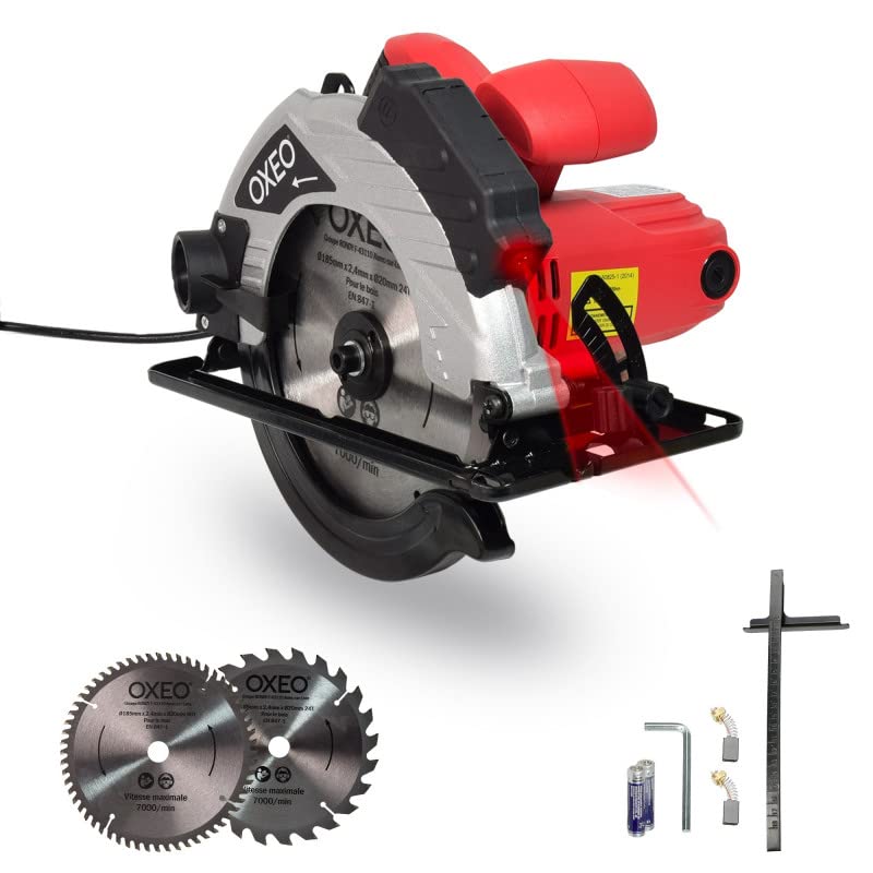 Scie circulaire avec guide laser 1200w - Livré avec 2 disques : un disque 24 dents et un disque 60 dents