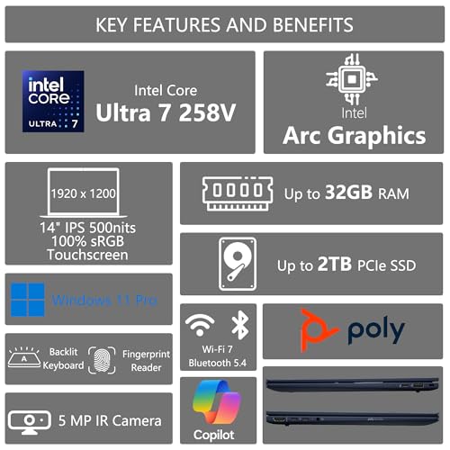 Image of HP EliteBook X G1i AI Laptop | 14 inch WUXGA IPS Touchscreen | Intel 8-Core Ultra 7 258V (NPU Up to 47 Tops) | 32GB RAM 2TB SSD | for Creator Business Professional Win11 Pro w /DLCA Accessory