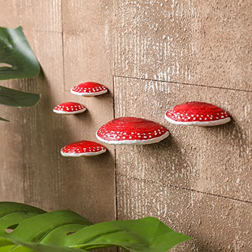 Geetery Set of 5 Mushroom Shelves Floating Wall Decor Mini Hanging Cottage Core Wall Decor Cute Adhesive Resin Mushroom Shelf for Terrarium Gecko Reptile Tank Accessories Bedroom Home Kitchen(Red)
