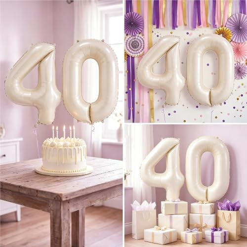 Image of Number Balloons for Birthday Decorations - 40 Inch Large Party Balloons 40, Cream Foil Number Balloons for Boys Girls, Balloons for Party Supplies