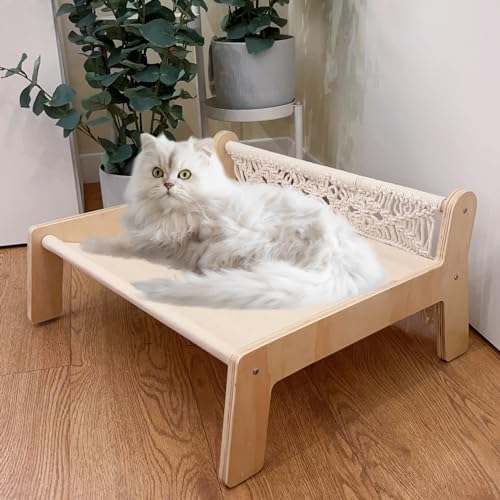 TOYAFUN Boho Cat Hammock Bed - Macrame Elevated Bed for Indoor Cats, Free-Standing Breathable Chair,...