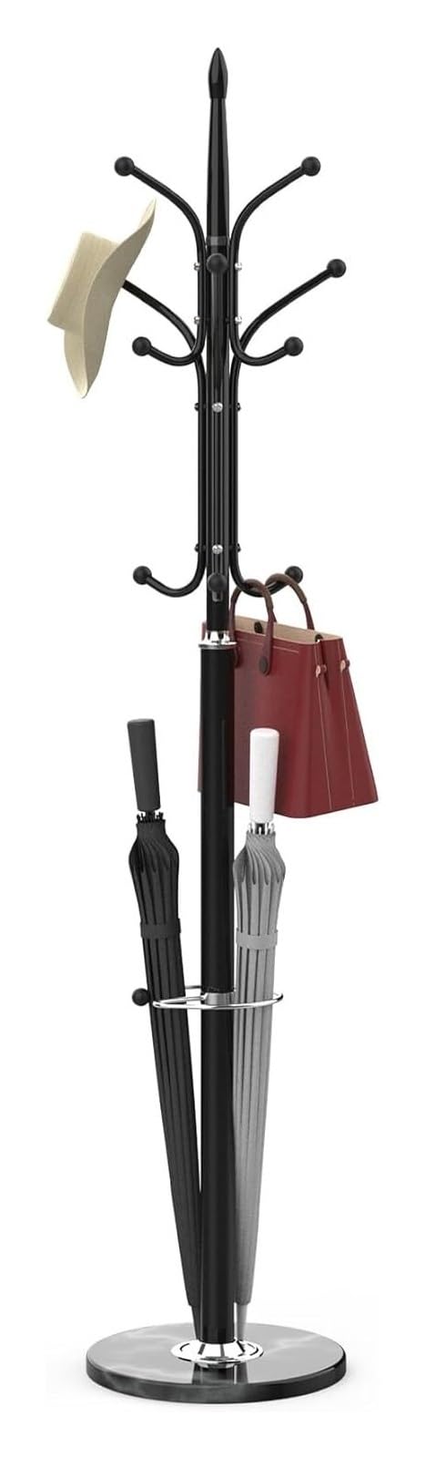 HYLYGFH Metal Coat Rack with Marble Base and Umbrella Stand Standing Coat Rack for Indoor Entrance Sturdy and Stylish Coat Stand
