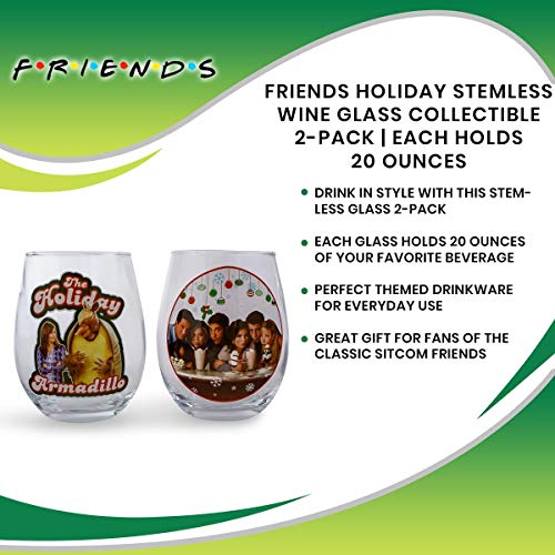Friends Tv Show Holiday Stemless Wine Glass Collectible 2-Pack | Oversized Glasses Set Of 2 | Drinkware For Tea, Coffee, Hot And Cold Beverages | Each Glass Holds 20 Ounces #TOP6