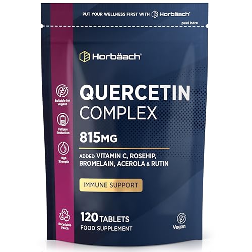 Quercetina con Bromelina Vitamina C 815mg | Sophora Japonica | Con Vitamina C, Bromelina, Rutina y Rosa Mosqueta | Quercetin Complex | 120 Cápsulas Veganas | Horbaach