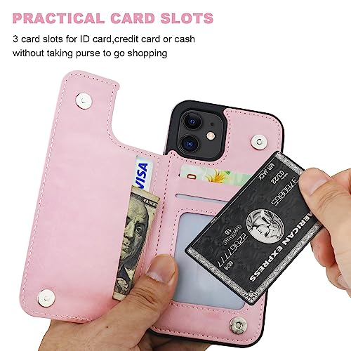 ONETOP Compatible with iPhone 12 Compatible with iPhone 12 Pro Wallet Case with Card Holder, PU Leather Kickstand Card Slots Case, Double Magnetic Clasp Durable Shockproof Cover 6.1 Inch(Pink) by ONETOP - Image 4