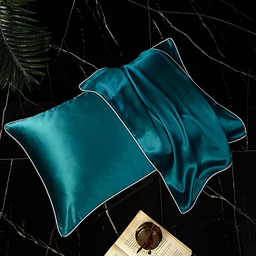 FLCA 100% Silk Pillow Cases, Set of 1, Pure Natural Soft & Silk Sateen Weave Bed Pillow Covers… (Navy blue, Stanadard Pillow Cases)