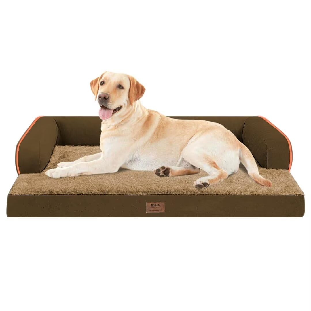 Large Dog Bed Orthopedic Washable - Waterproof with Removable Cover - Memory Foam - XXL Large Big Dogs - Beds Bolster Pet - Couch Sofa - Brown Dog Bed