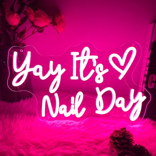 Image of Yay It's Nail Day Neon Sign For Spa Beauty Room Nail Brows Lashed Salon Studio LED Wall Art Decor For Business Stores Logo Barber Shops Led Indoor Custom Neon Lights 5V USB Powered Pink 40x23.6 CM