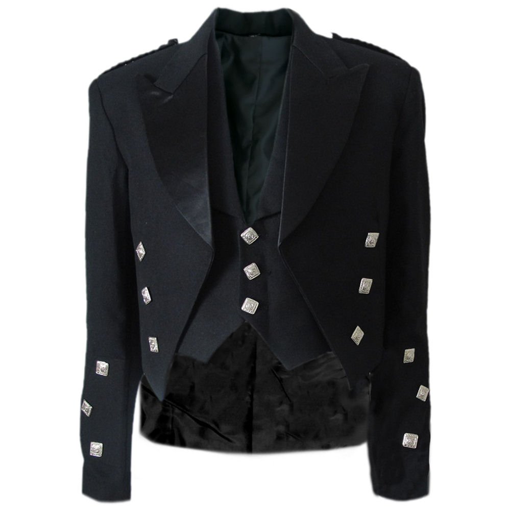 Scottish Prince Charlie Kilt Jacket with Waistcoat - Size 56R Black