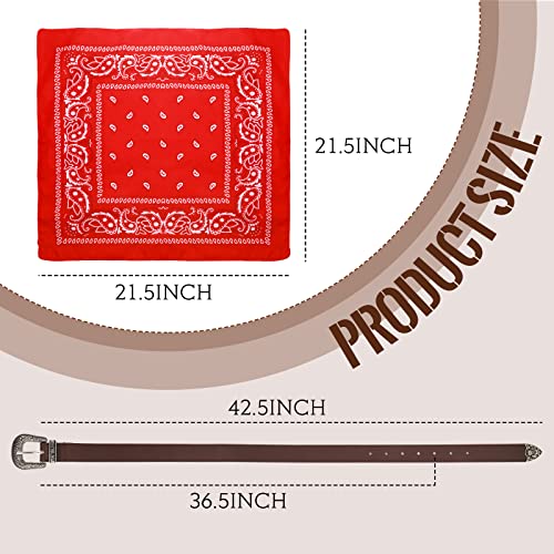 Image of Haysandy Halloween Men Cowboy Costume Hat with Bandana Belts Cowboy Cowgirl Hat Wide Cowgirl Brim Costume Accessories