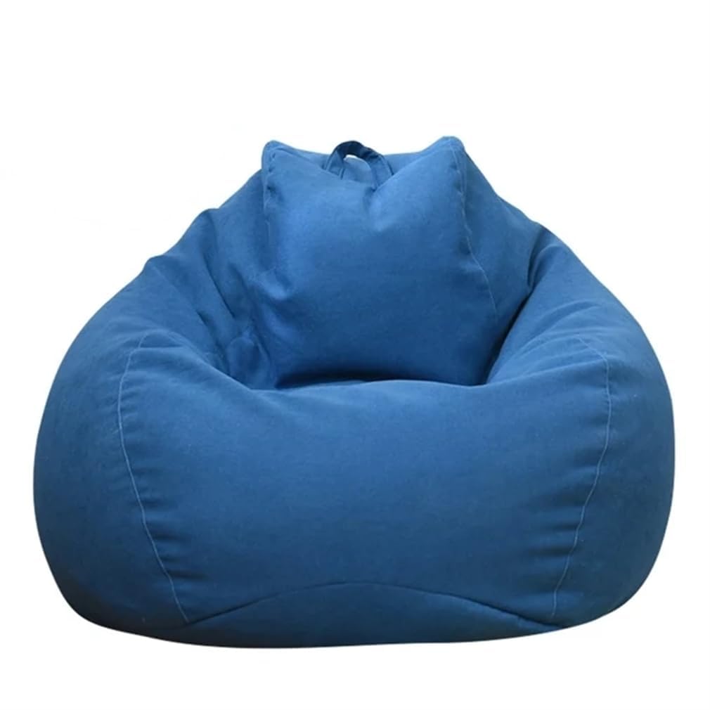 DESAV Bean Bag Chair Cover (Cover Only, No Filler), Stuffed Animal Storage Round Lazy Soft Premium Linen Beanbag Cover for Organizing Children Plush Toys Or Memory Foam,Blue,S