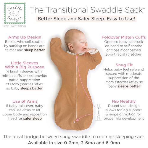 Image of SwaddleDesigns Transitional Swaddle Sack, Arms Up Half-Length Sleeves & Mitten Cuffs,Swaddle for Newborn Transition to Baby Sleep Sack Wearable Blanket, Large, 6-9 Month, 21-24 lb, Heathered Butterum