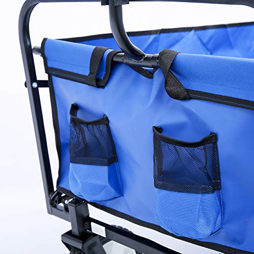 Carro plegable portátil para jardín Heavy Duty, con ruedas de goma de 8" y portavasos, ideal para compras, picnic en parque, playa y camping, carro utilitario plegable al aire libre (Azul) miniatura 7