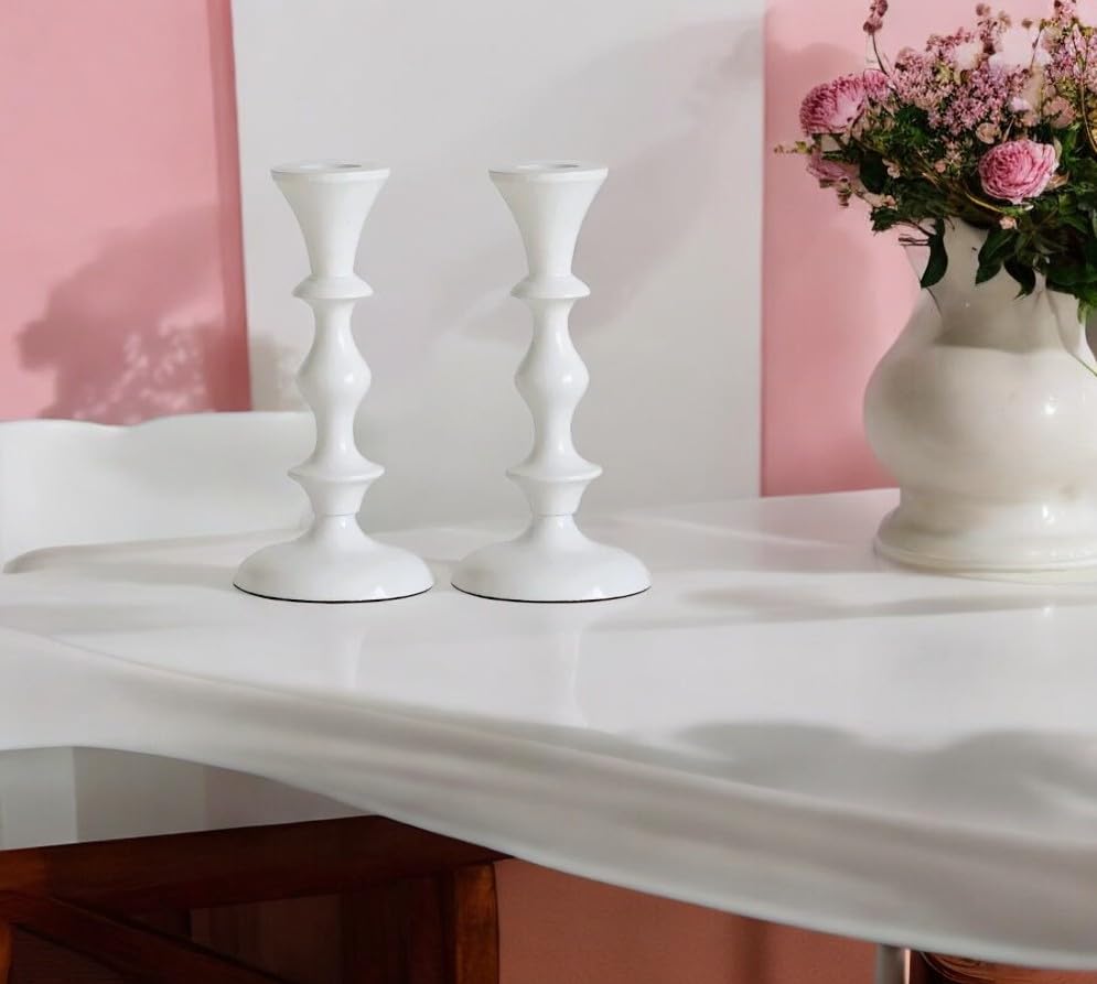 Creative Design Home Decor Tapered Christmas Wedding Festival Lighting Holiday Décor Any Events Tabletop Dining Table Candle Holders Pack of 2 (White)-image-34