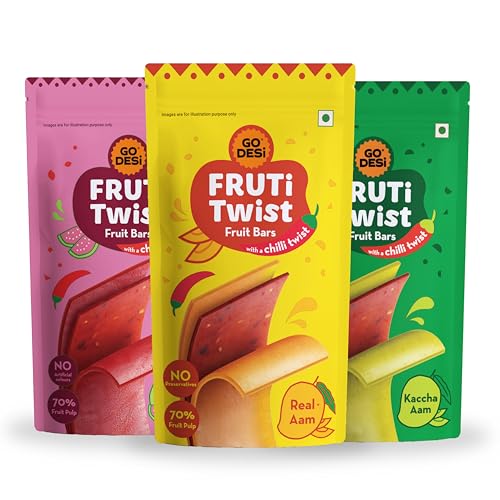 Image of GO DESi Assorted Fruti Twist Fruit Bars - 3 x Pack of 10 pieces, Real Aam, Kaccha Aam, Guava Fruit Bars, Aam Papad, Mango Fruit Jelly