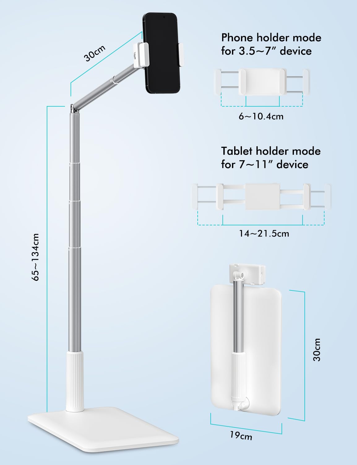 viozon Supporto da pavimento per cellulare e tablet, 3,5-11, braccio lungo flessibile, regolabile a 360°, in alluminio, comodino, divano, scrivania, palestra, compatibile con iPhone 14 Plus/Pro Max
