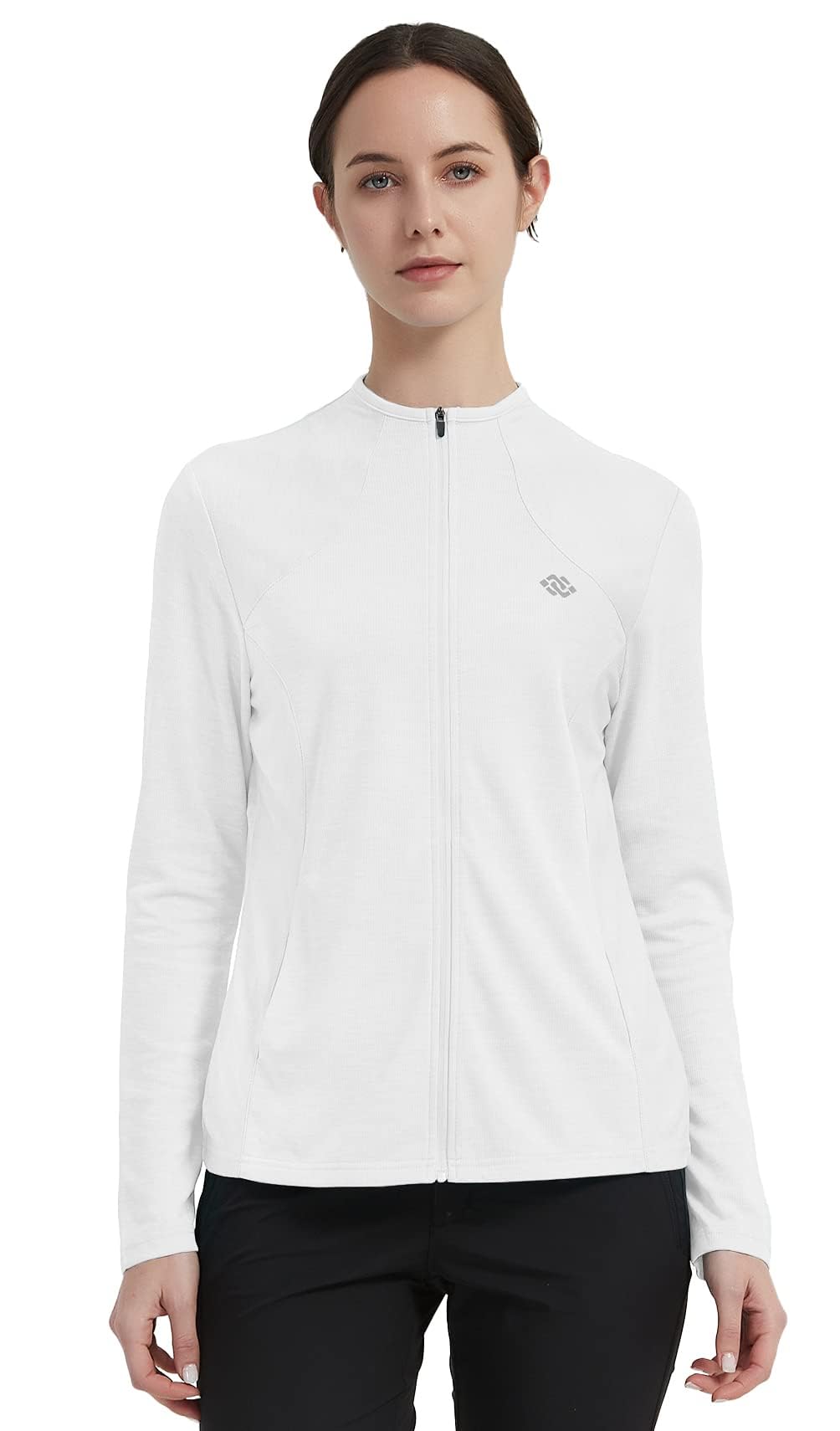 MoFiz Chaqueta Deportiva Mujer Sudadera Ligera de Manga Larga Transpirable con Cremallera Completa Cuello Redondo sin Capucha Running Fitness Yoga - 3