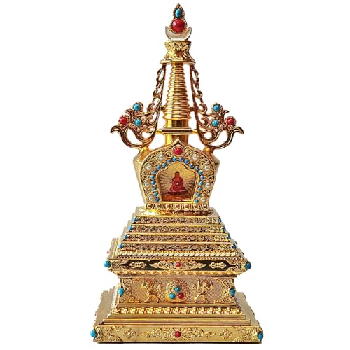 Estatua Tibetana Premium de Stupa Dorada 24 cm