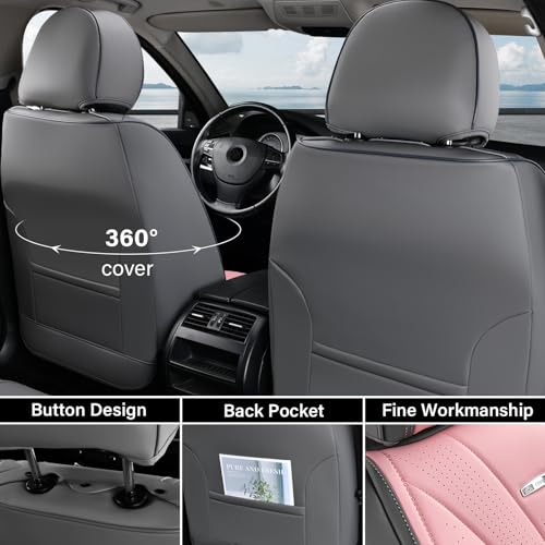 Image of Coverado Car Seat Covers Full Set, Universal Seat Cover for Cars, Luxury Faux Leather Seat Covers, Car Seat Protector Waterproof, Automotive Seat Cover, Car Seat Cushions Fit for Most Cars (Gray&Pink)