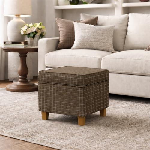 Image of HomePop 18 inch Classic Square Storage Ottoman - Brown Windowpane