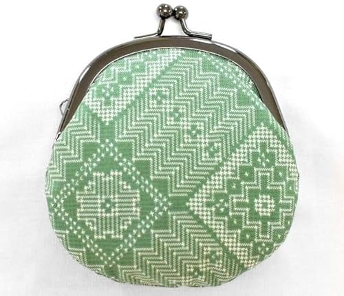 大島紬 がま口財布(龍郷 グリーン)