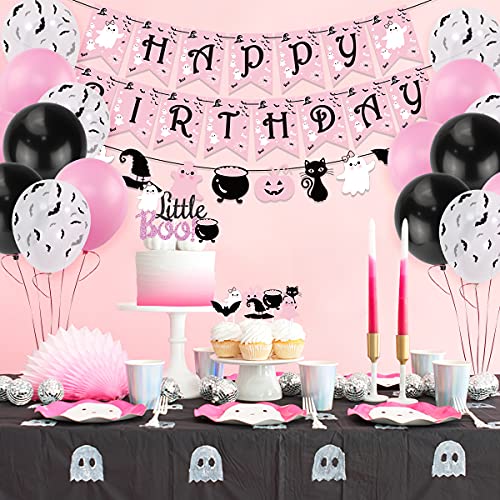 Utopp HH-ZN2B-ZO19 Halloween Birthday Party Decorations, Pink Halloween Happy Birthday Banner,Little Boo Cake Topper With Ghost And 30Pcs Bat Balloons thumb #6