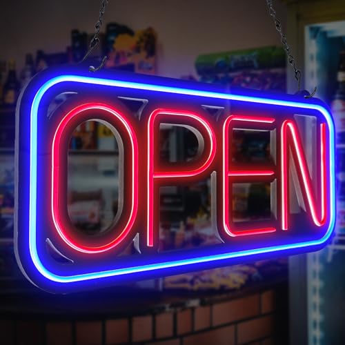 Open Sign 32x16 inch Neon LED with Remote, Flashing, B/Y