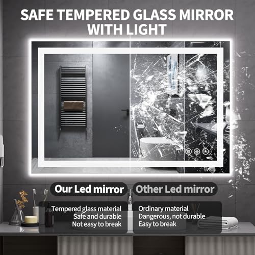 Image of Koonmi 32x48 LED Bathroom Mirror, Backlit + Front Lit, LED Bathroom Mirror with Lights for Wall, 3 Colors, Anti-Fog, Dimmable Brightness, Memory Function, Tempered Glass