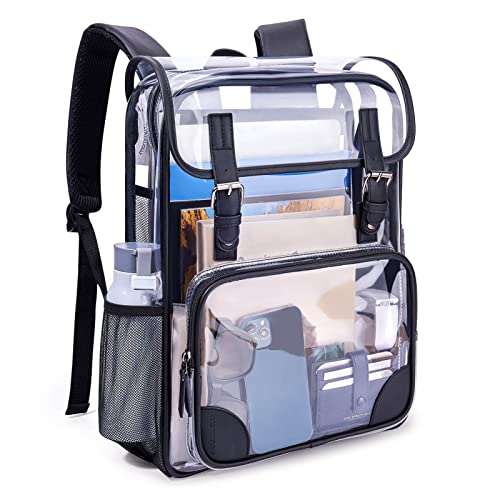 mommore Clear Backpack Heavy Duty Large Clear Bookbag for School Transparent PVC Stadium Approved See Through Back Pack