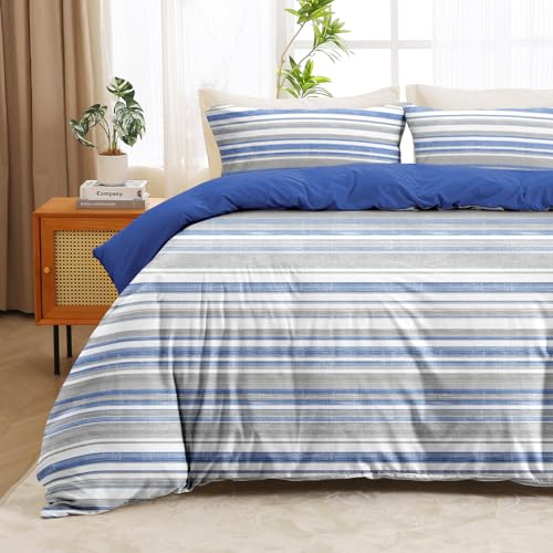 MUXHOMO Duvet Cover Queen Size, 3 Pieces Striped Duvet Cover
